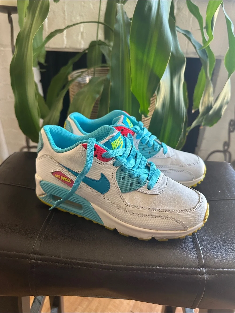Nike Kids White, Teal & Yellow Lace-Up Sneakers